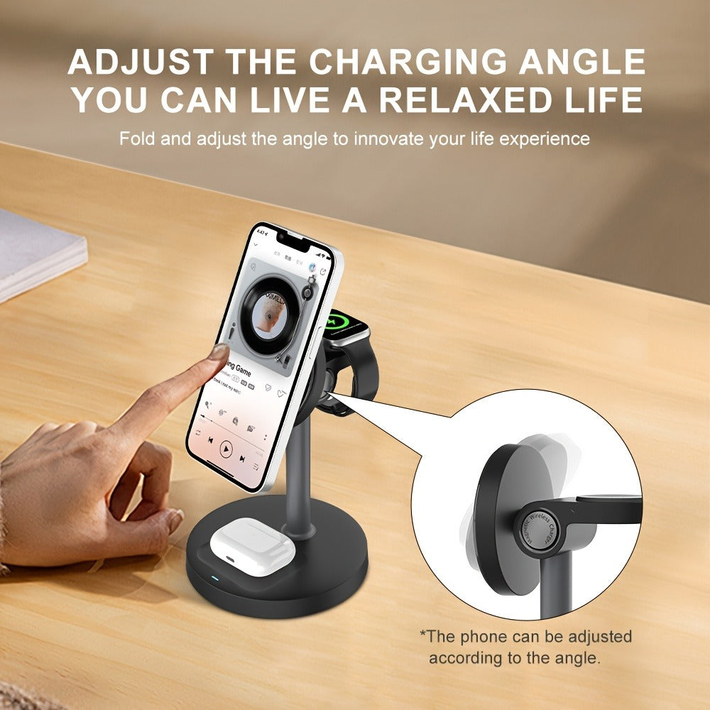 3-in-1 Wireless Charging Station 6 Colors Fast Qi Charger for iPhone 17/16/15/14/13/12, Apple Watch Ultra/Series 11/10/9/SE & AirPods 4/3/2 Pro – Anti-Slip Foreign Object Detection | Pink White Black Purple Green Blue