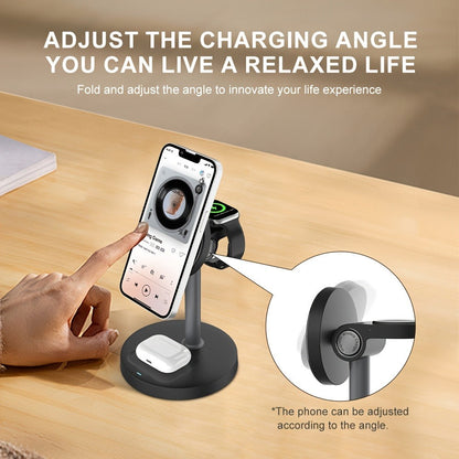 3-in-1 Wireless Charging Station 6 Colors Fast Qi Charger for iPhone 17/16/15/14/13/12, Apple Watch Ultra/Series 11/10/9/SE & AirPods 4/3/2 Pro – Anti-Slip Foreign Object Detection | Pink White Black Purple Green Blue