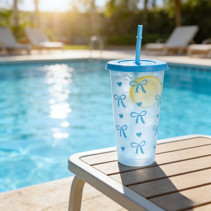 Reusable Party Cups 24 oz with Lids Straws and Dust Covers - BPA Free PP Plastic Tumblers Bulk Set 10 or 20 Pack for Parties Camping Office Gifts Pink Blue