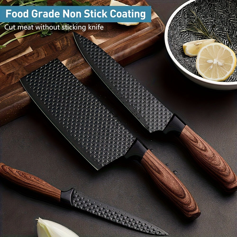 Kitchen Knife Set Professional Stainless Steel with Wooden Block – Hammer Textured Chef Knives, Self-Sharpening, Scissors Included, Gift Box Ready for Valentine's Day, Wedding & Housewarming