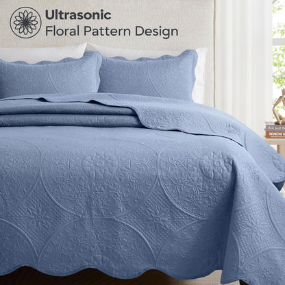 Quilted Bedspread Set 3 Piece – Soft Floral Coverlet with Pillow Shams, Lightweight Breathable Quilt for Bedroom & Guest Room, All Season Bed Cover
