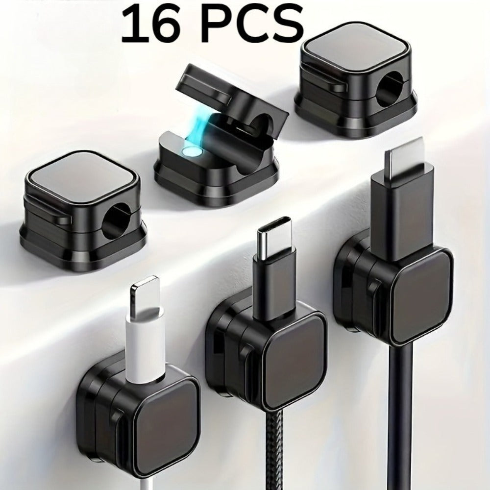 Silicone Cable Clips Self-Adhesive 16 Pcs – Reusable Cable Organizer & Wire Management for Desk, Car & Office, Universal Data Cable Holder, High-Elasticity Wear-Resistant, for Tech Geeks & Students (Black)