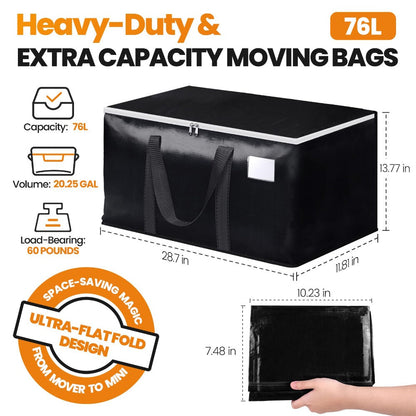 Moving Bags Extra Large Heavy Duty Storage Totes with Backpack Straps & Double Zipper – 4pcs Stackable Packing Bags for Moving, Storage & Travel