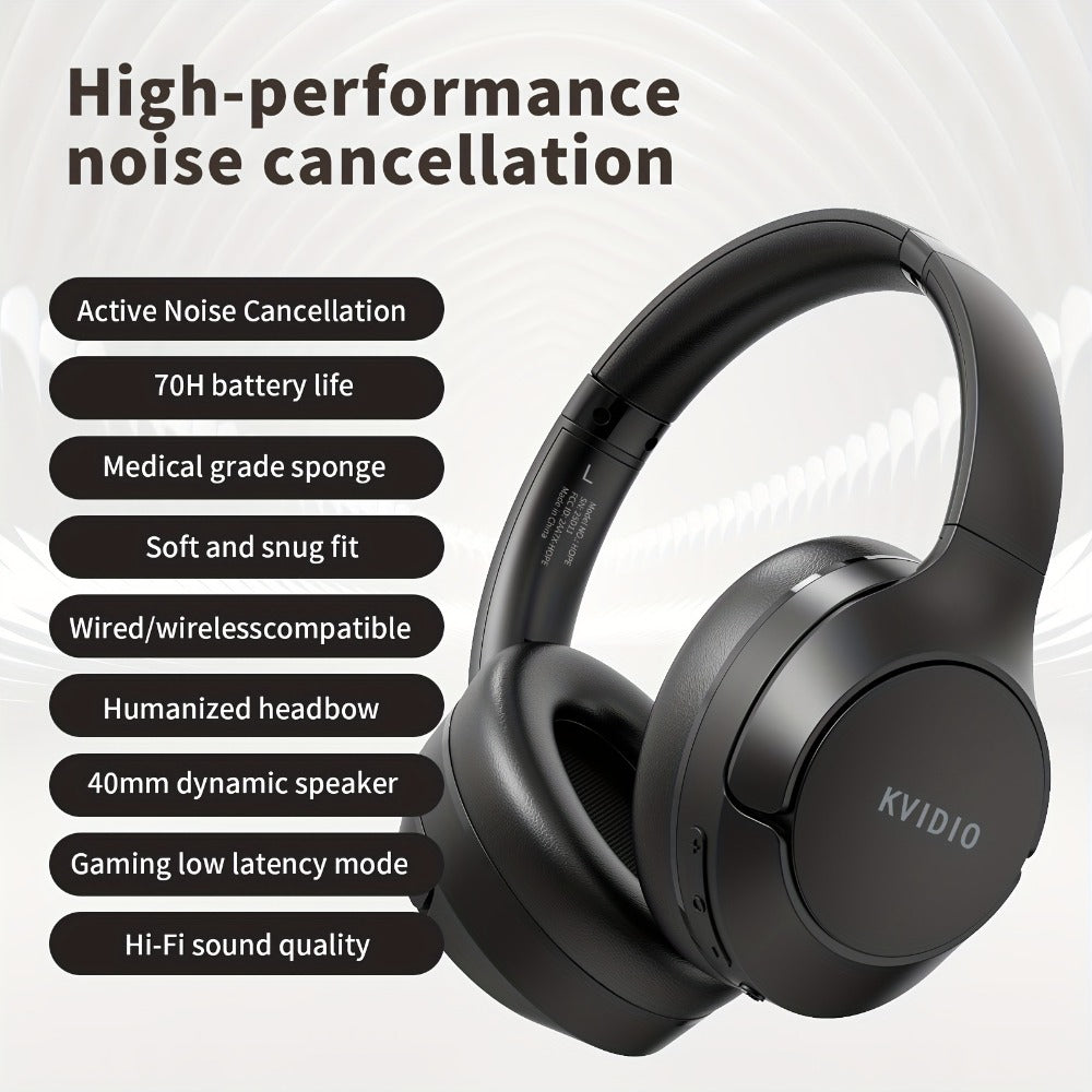 Hybrid ANC Over-Ear Headphones with 40 mm Drivers, 70-Hour Battery, Dual-Device Pairing and Black Finish