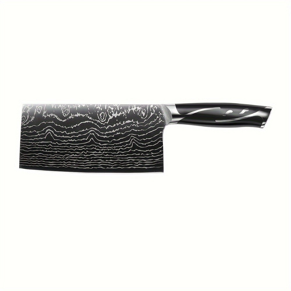 Kitchen Knife Set 7-Piece Damascus Pattern Stainless Steel with Universal Knife Block Holder – Chef Knife, Fruit Knife & Safety Knives Included, Non-Slip Handle
