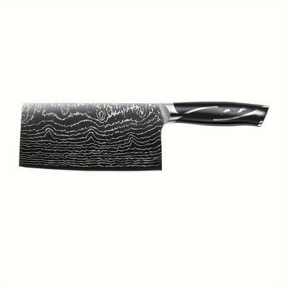Kitchen Knife Set 7-Piece Damascus Pattern Stainless Steel with Universal Knife Block Holder – Chef Knife, Fruit Knife & Safety Knives Included, Non-Slip Handle
