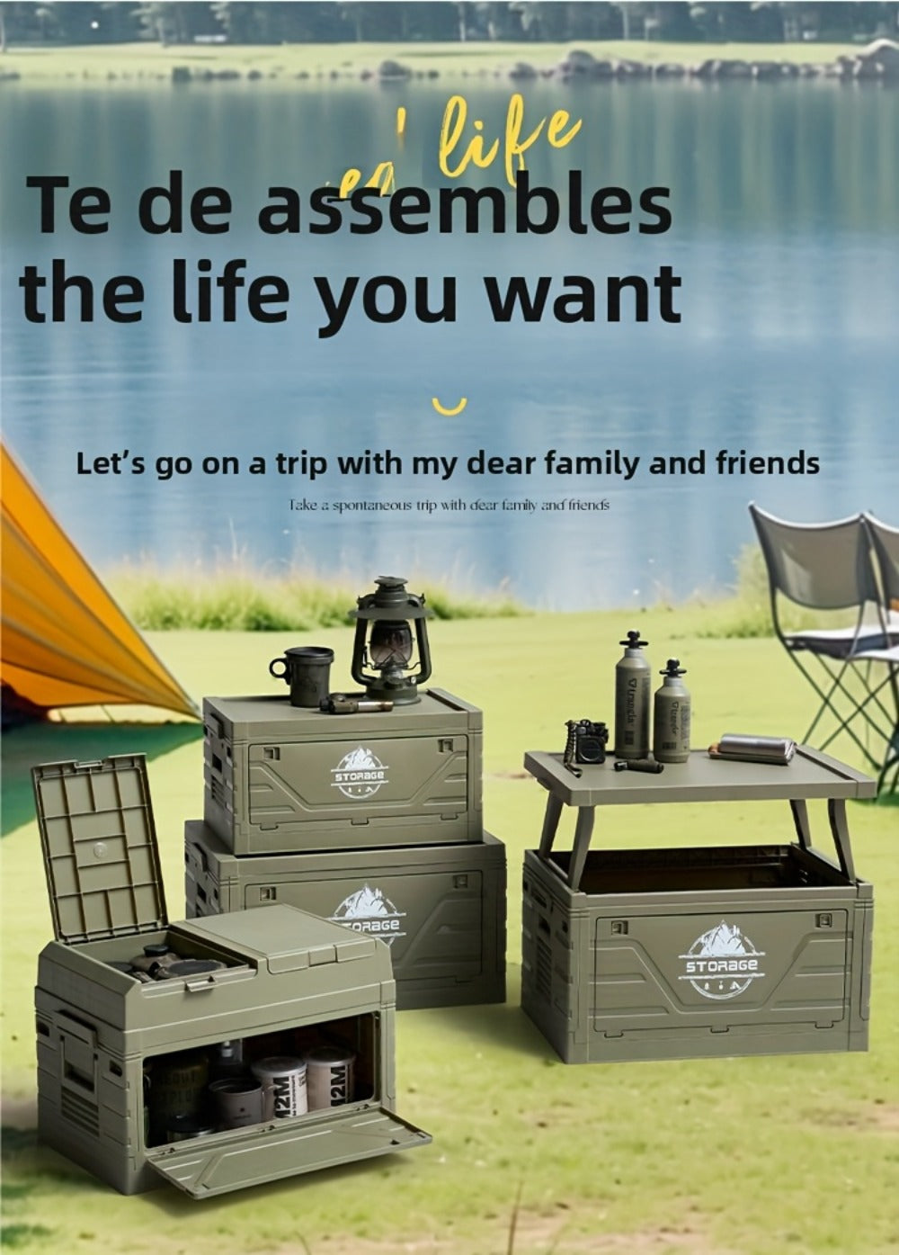 Foldable Storage Box Car Trunk Organizer – Large Capacity Collapsible Plastic Bin with Lid for Camping, Outdoor, Home & Vehicle Use, Portable Folding Crate with Table Function