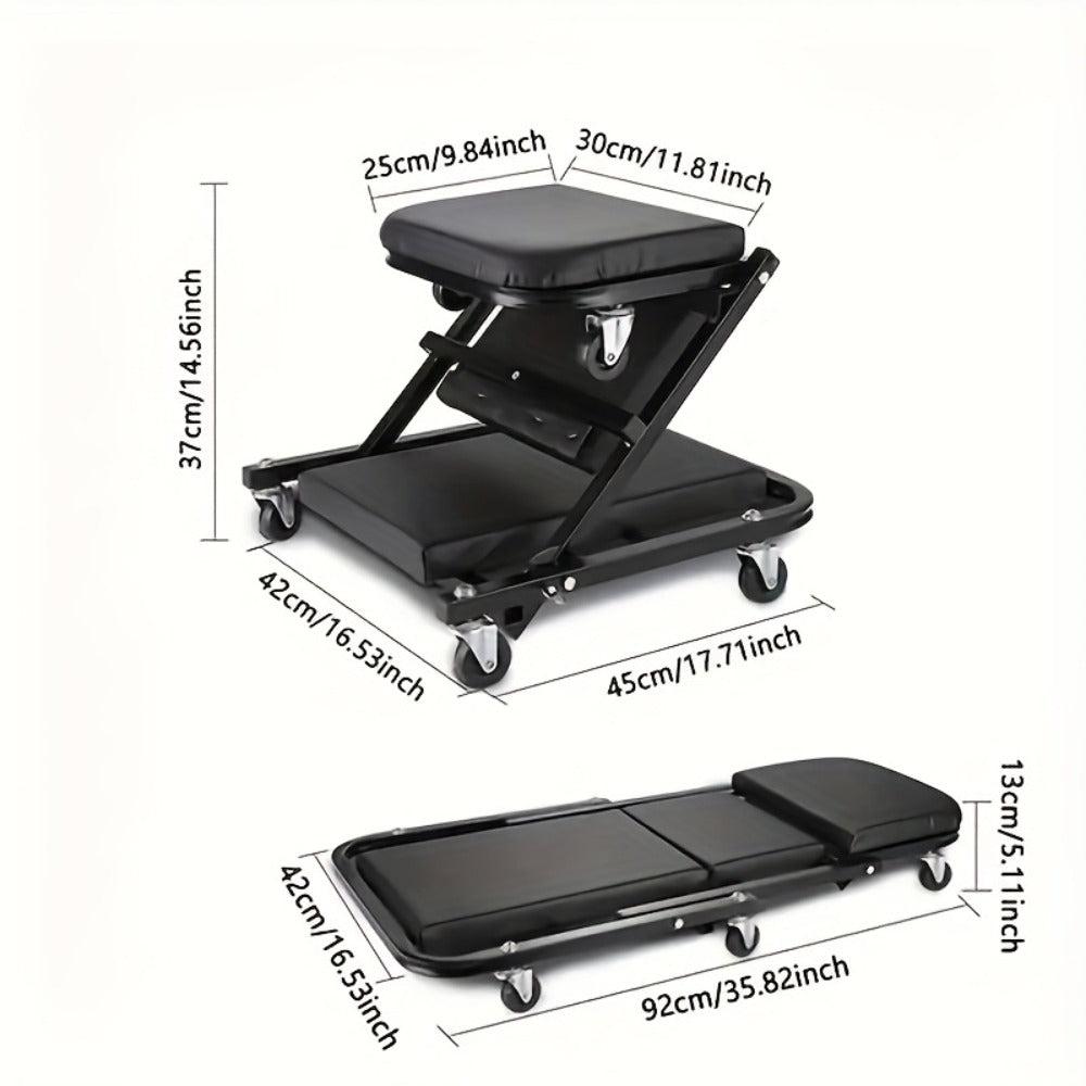 Mechanic Creeper Crawler Seat 36" Z-Type Folding with 6 Swivel Wheels & Adjustable Load Plate - Garage Repair Crawling Board
