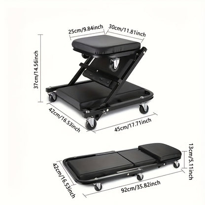 Mechanic Creeper Crawler Seat 36" Z-Type Folding with 6 Swivel Wheels & Adjustable Load Plate - Garage Repair Crawling Board