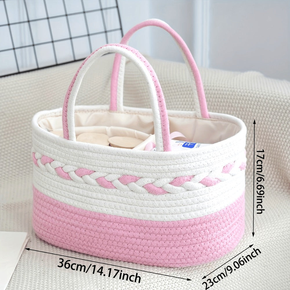 Oval Woven Rope Storage Basket, 14.17 x 9.06 x 6.69 Inches with Braided Handles and Divided Liner