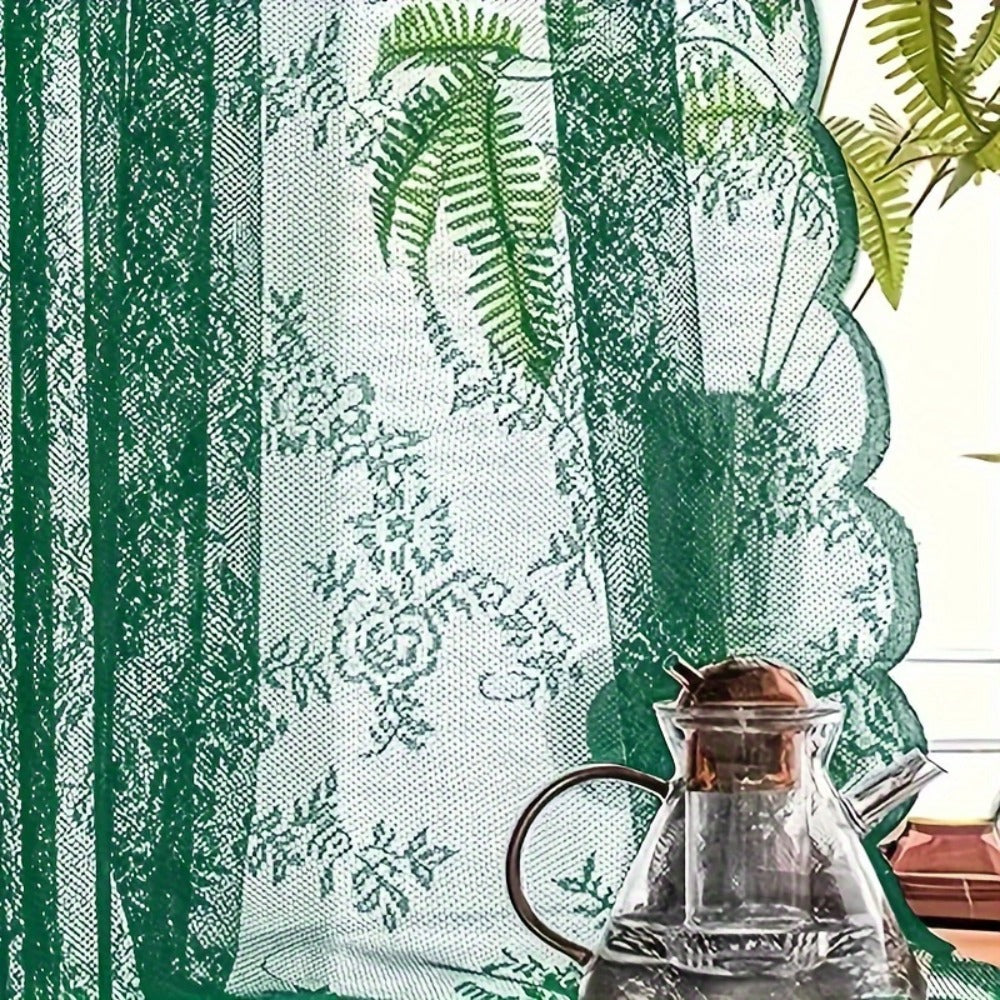 Two-Panel Floral Lace Window Curtain Set with Rod-Pocket Top, Three Colors and Six Metric Size Options