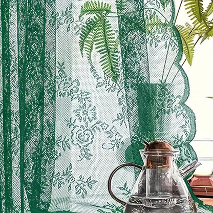 Two-Panel Floral Lace Window Curtain Set with Rod-Pocket Top, Three Colors and Six Metric Size Options