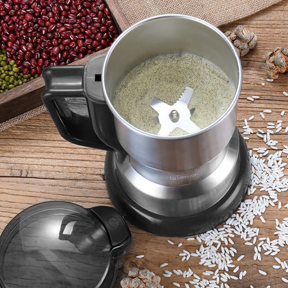 Electric Coffee Grinder with Stainless Blade, Press-Button Control and Stainless Steel or Silver Finish