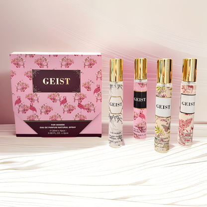Perfume Gift Set 4 Pieces Travel Size Mini Spray - Long Lasting Fresh Floral Fragrance for Women and Men Unisex Portable Set Mother's Day Valentine Birthday