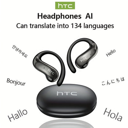 HTC NE19 Open-Ear AI Translation Earbuds with Oval Charging Case in Black, Gunmetal, Beige or Purple