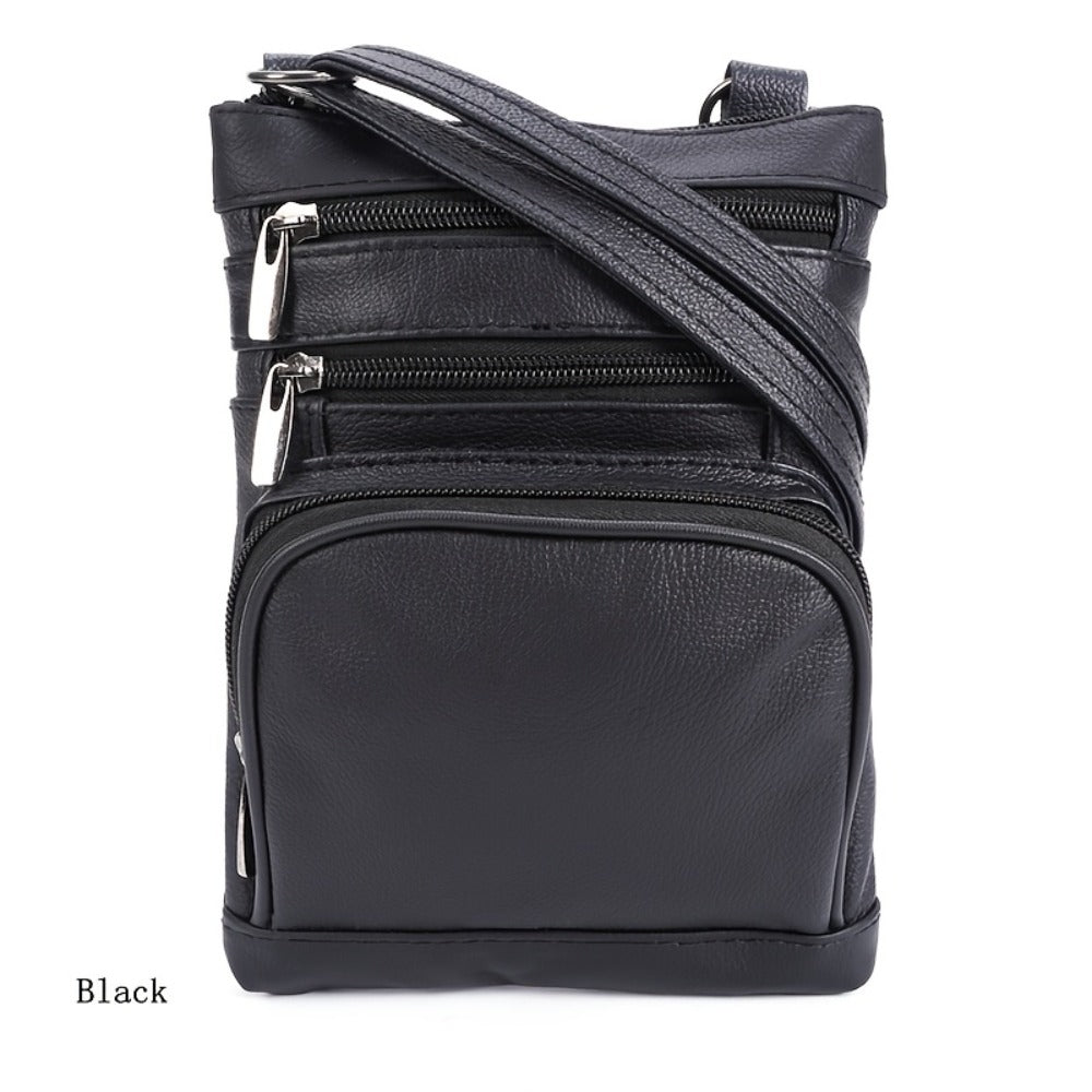Genuine Leather Shoulder Bag for Women Men Soft First-Layer Cowhide Crossbody Bag Multi-Pocket Messenger Bag 3 Sizes Fits Smartphone Tablet Daily Work Travel – Black Red Brown Navy