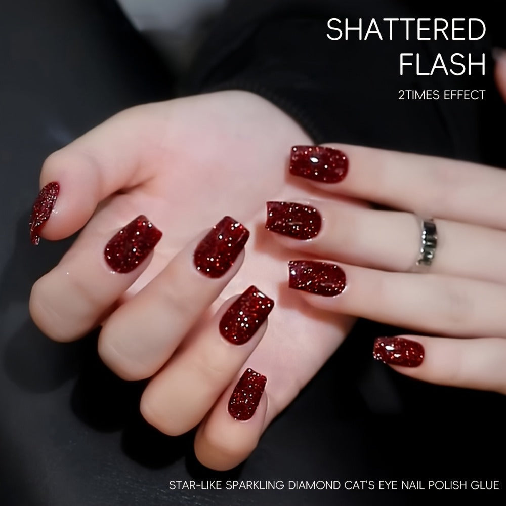 Gel Nail Polish 2-Piece Shattered-Flash Set in Silvery Red No.104 and No.105 Gilt Bottles for Nail Art