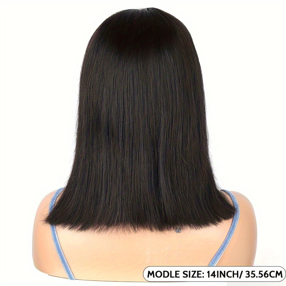 Straight Bob Human-Hair 4x4 Lace Closure Wig in Black with 8, 12, 14 or 16-Inch Length Options