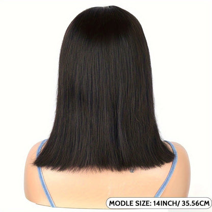 Straight Bob Human-Hair 4x4 Lace Closure Wig in Black with 8, 12, 14 or 16-Inch Length Options