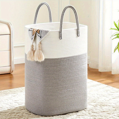 Woven Cotton Rope Laundry Basket with Twin Handles, 40L to 100L Sizes and Five Two-Tone Color Options