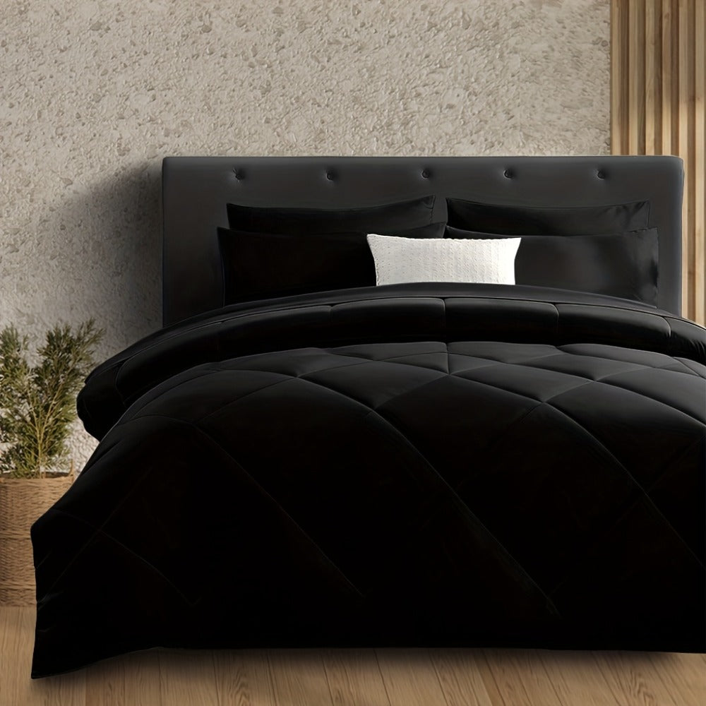 Diamond-Grid Microfiber Comforter Set with Pillowcases, 14 Color or Code Options and Twin, Queen or King Sizes