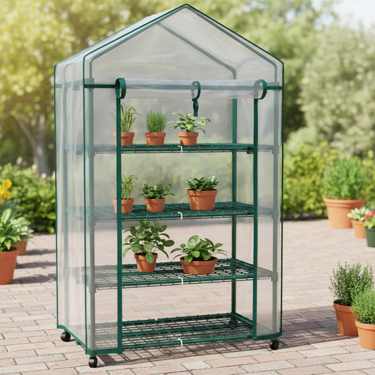 Walk-In Greenhouse Outdoor with Screen Windows – Heavy-Duty PE Cover, Portable Plant Shelter with Shelving Clips, Available in 27", 56" & 71" Sizes