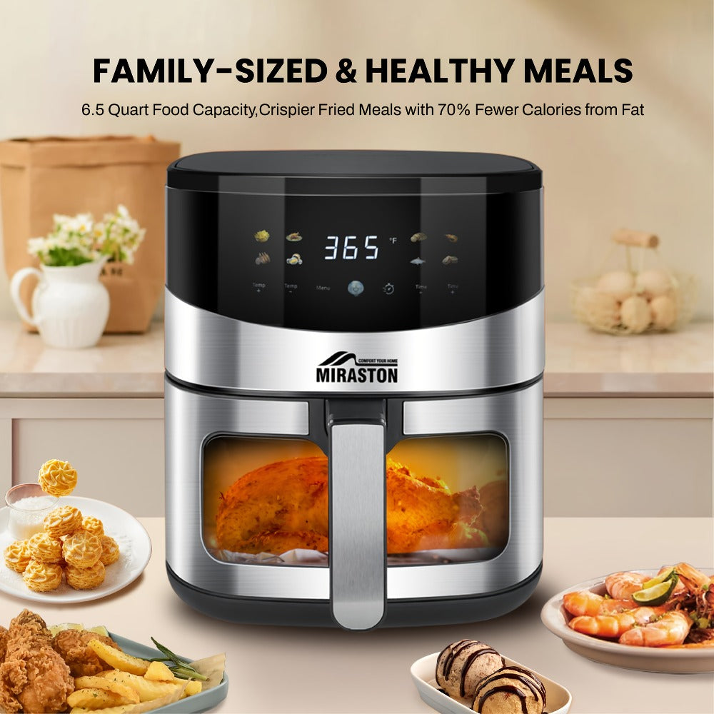 Miraston Air Fryer with Viewing Window, Eight Preset Icons and 2.8Qt or 6.5Qt Touchscreen Options