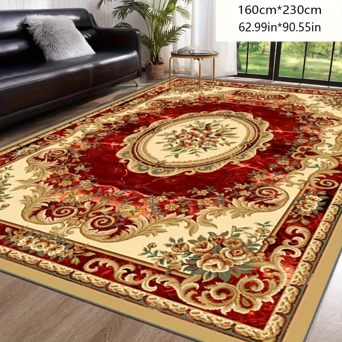 Area Rug Red Imitation Cashmere Medallion Design in Four Machine-Washable Room Size Choices