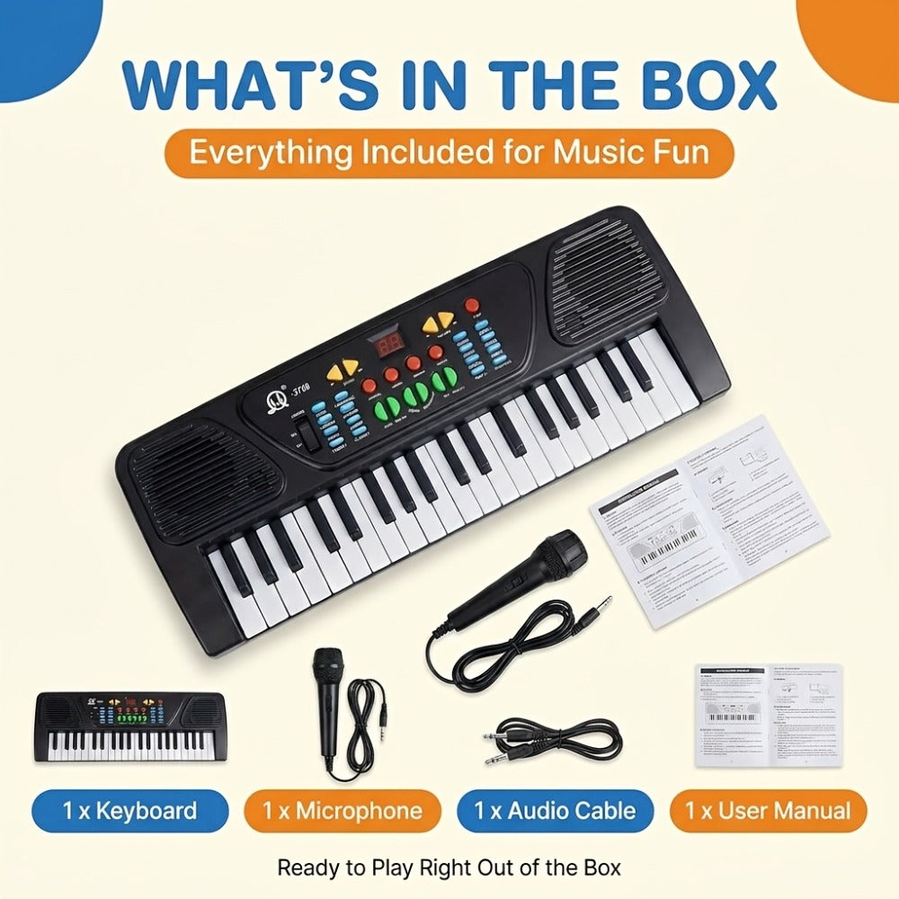 Kids Electronic Keyboard with Microphone, Black, Music Learning Toy for Boys & Girls, Sing-Along Piano Instrument, Educational Birthday Christmas Gift for Children Ages 3+