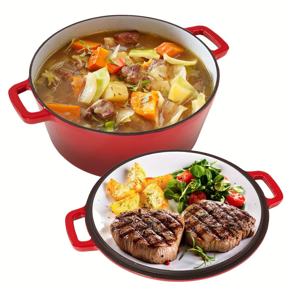 Dutch Oven 6 Quart Enameled Cast Iron 2-in-1 Pot and Bread Baker Nonstick Oven Safe to 500°F Dual Handles Compatible with All Stovetops Including Induction for Bread Baking Cooking Stewing Braising