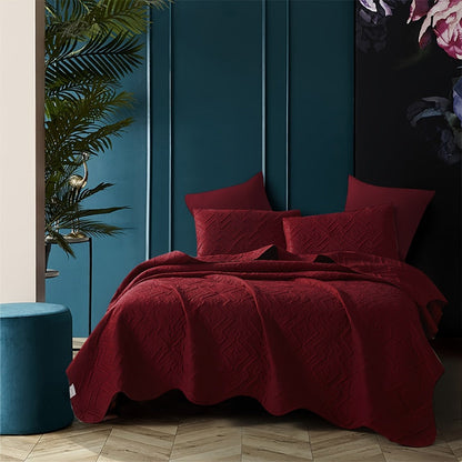 Rhombus-Pattern Three-Piece Bedspread Set in Khaki, Matcha, Blue and Grey with Twin to King Sizes
