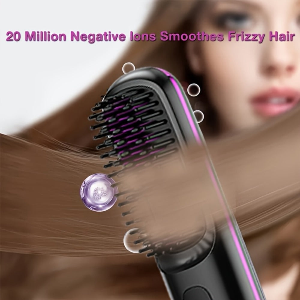 Cordless Hair Straightening Brush with USB-C Charging, Three Heat Levels and Black or White Options
