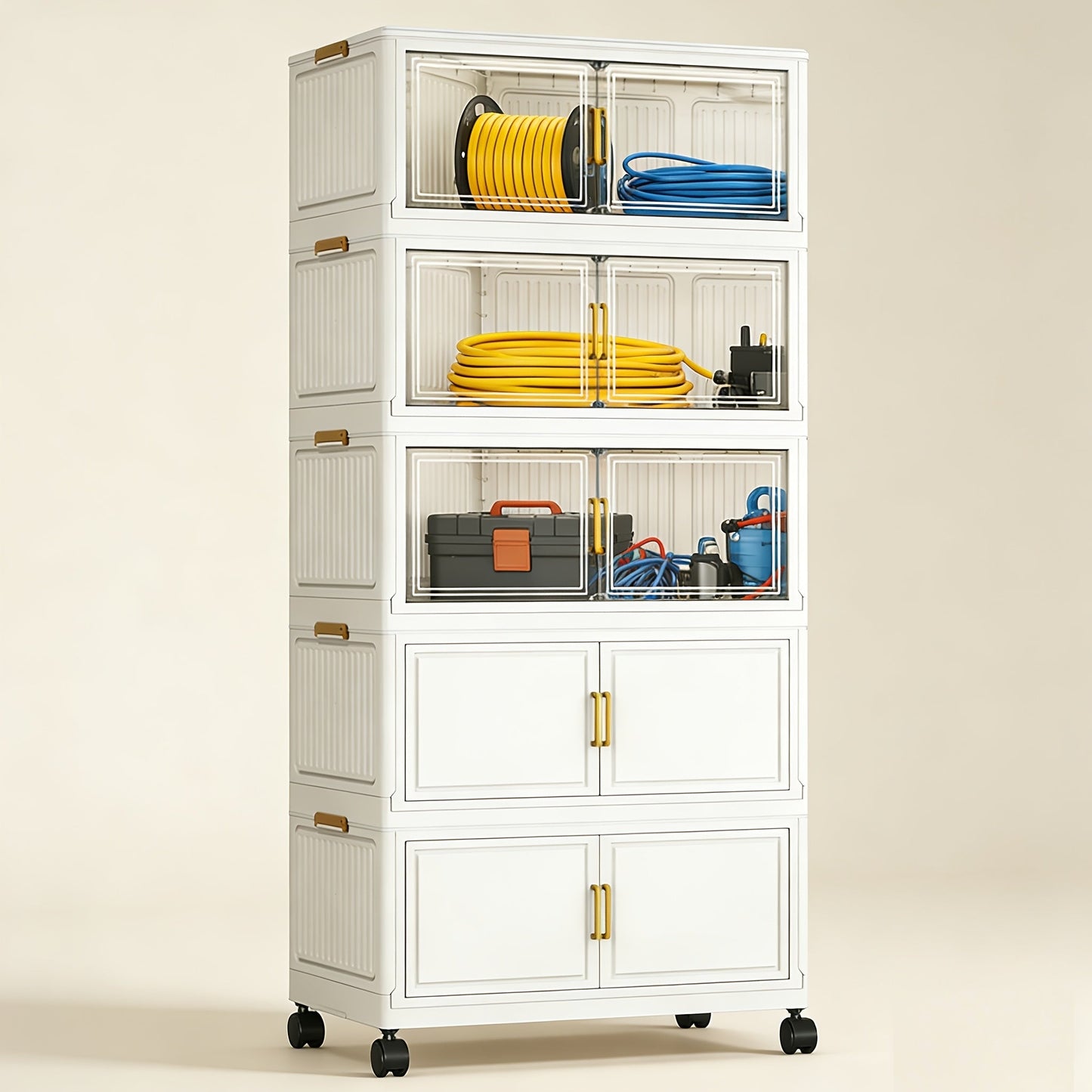 Modular Outdoor Storage Cabinet Rack with Casters, 4- or 5-Tier Sets and Dual-Tone or Clear Doors