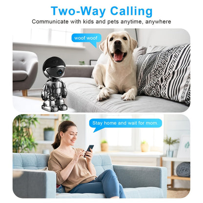Security Camera 3MP Robot-Style Indoor Model with 360 Pan-Tilt, Auto Motion Tracking and Two-Way Audio