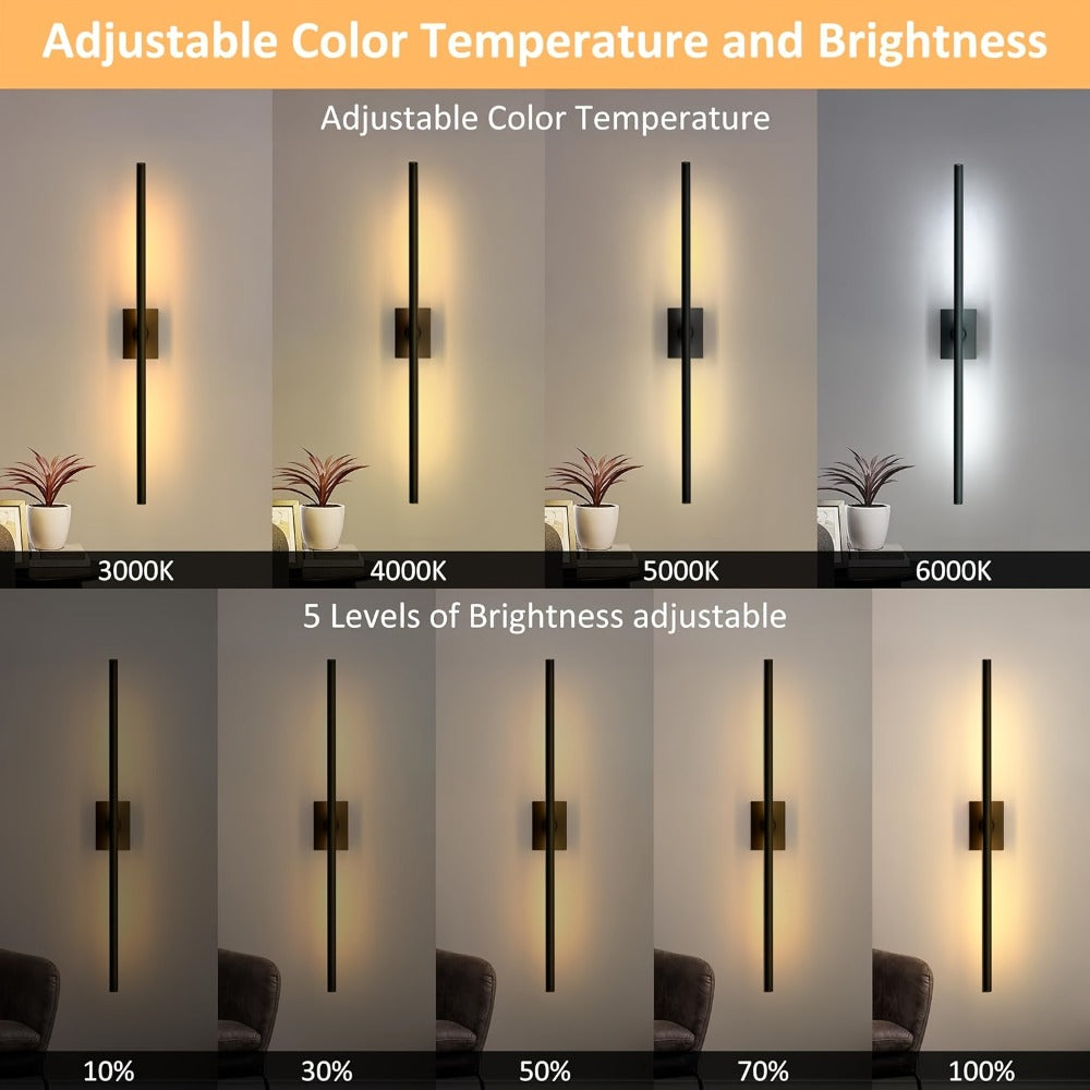Cordless Two-Piece LED Wall Light Bar Set with Remote, 3000–6000K Range and 31-Inch Black Fixtures
