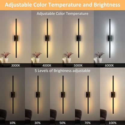 Cordless Two-Piece LED Wall Light Bar Set with Remote, 3000–6000K Range and 31-Inch Black Fixtures