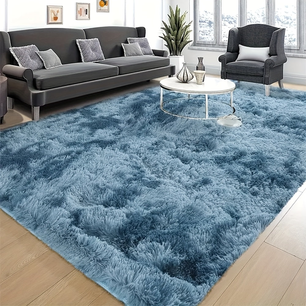 Area Rug Fluffy Faux-Fur Shag in Solid, Tie-Dye and Ombre Colors with Six Retained Room Sizes