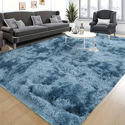 Area Rug Fluffy Faux-Fur Shag in Solid, Tie-Dye and Ombre Colors with Six Retained Room Sizes