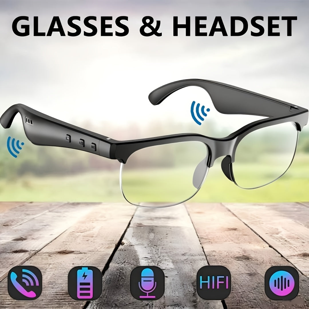 Open-Ear Audio Glasses with Bluetooth Built-In Speaker & Mic – Hands-Free Calls & Music | Lightweight Smart Eyewear for Cycling Driving Fishing Hiking Travel Office | Black & White | Wearable Tech Gift