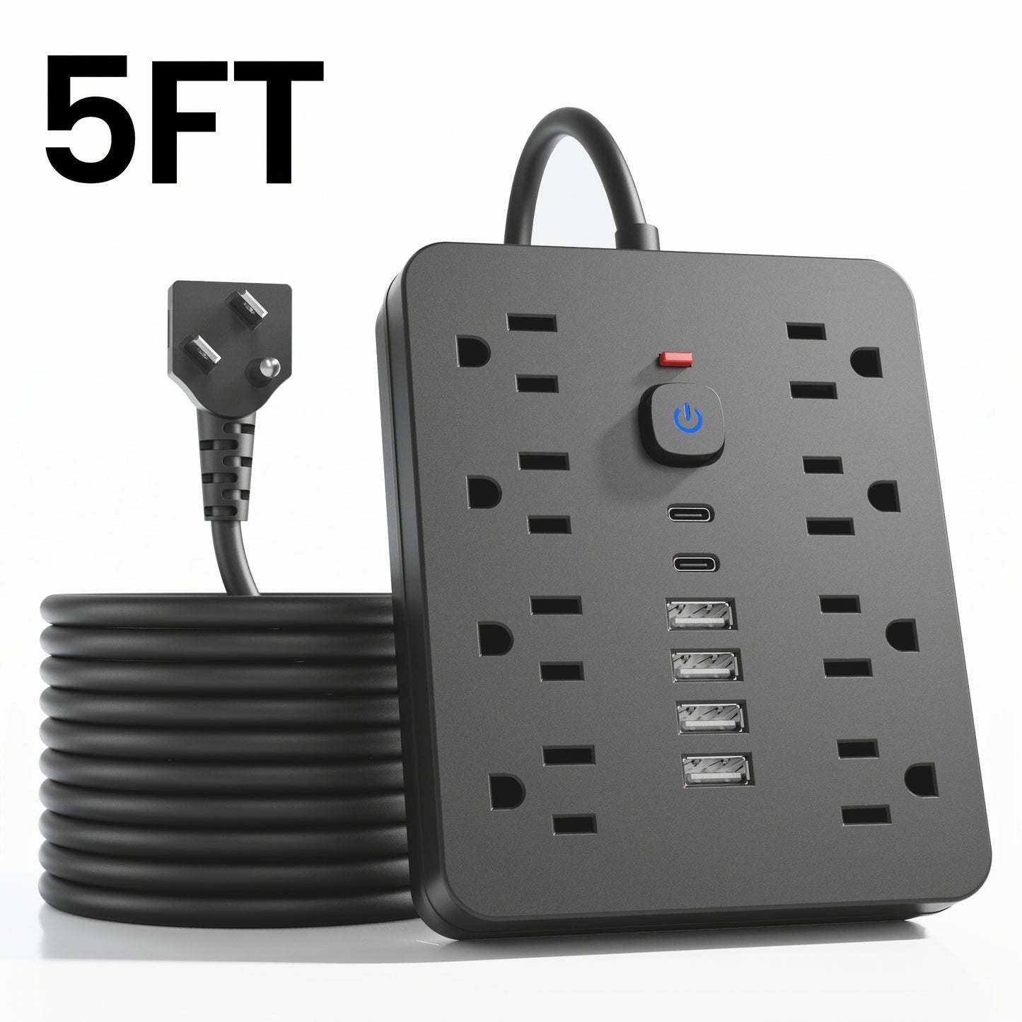 Power Strip 14-in-1 Wall-Mount Model with 8 AC Outlets, 4 USB-A, 2 USB-C and 5- or 10-Foot Flat-Plug Cord