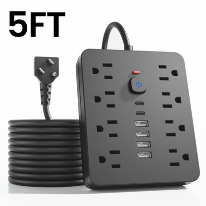 Power Strip 14-in-1 Wall-Mount Model with 8 AC Outlets, 4 USB-A, 2 USB-C and 5- or 10-Foot Flat-Plug Cord