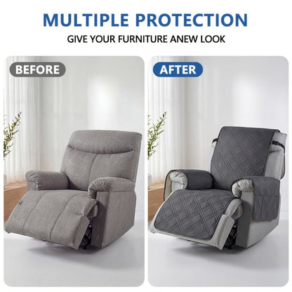 Quilted One-Piece Recliner Chair Cover with Side Pocket, Back Strap and Six Solid Color Options