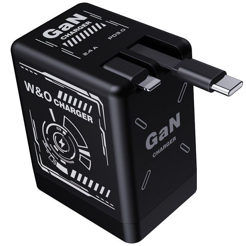 GaN Wall Charger 120W Fast with Retractable Built-In Cable & Foldable Plug – Compact Portable Travel USB-C Adapter for iPhone 17 16 15 14 Pro Max, Samsung Galaxy Ultra, Android Devices, 6 Colors