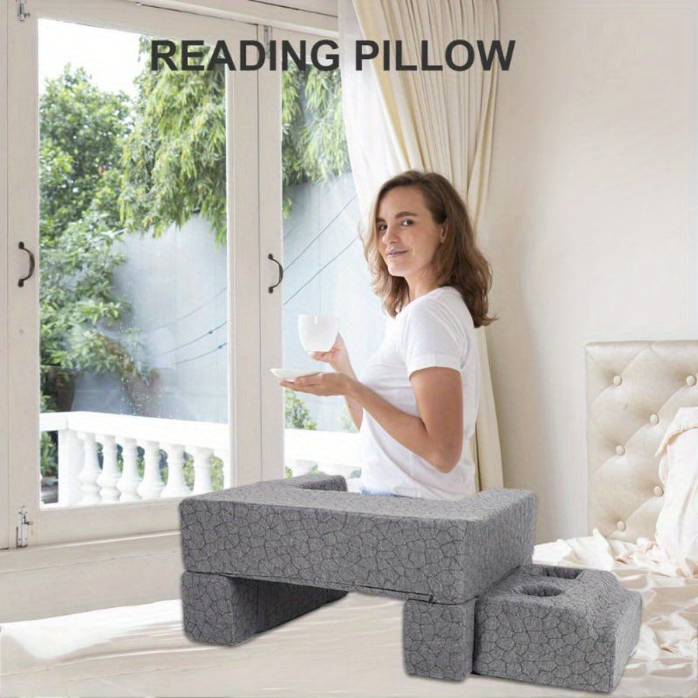 Adjustable Reading Gaming Wedge Pillow with Armrests – Multipurpose Foam Support Pillow for Bed, Sofa & Floor, Steam Deck & Switch Compatible, Gray