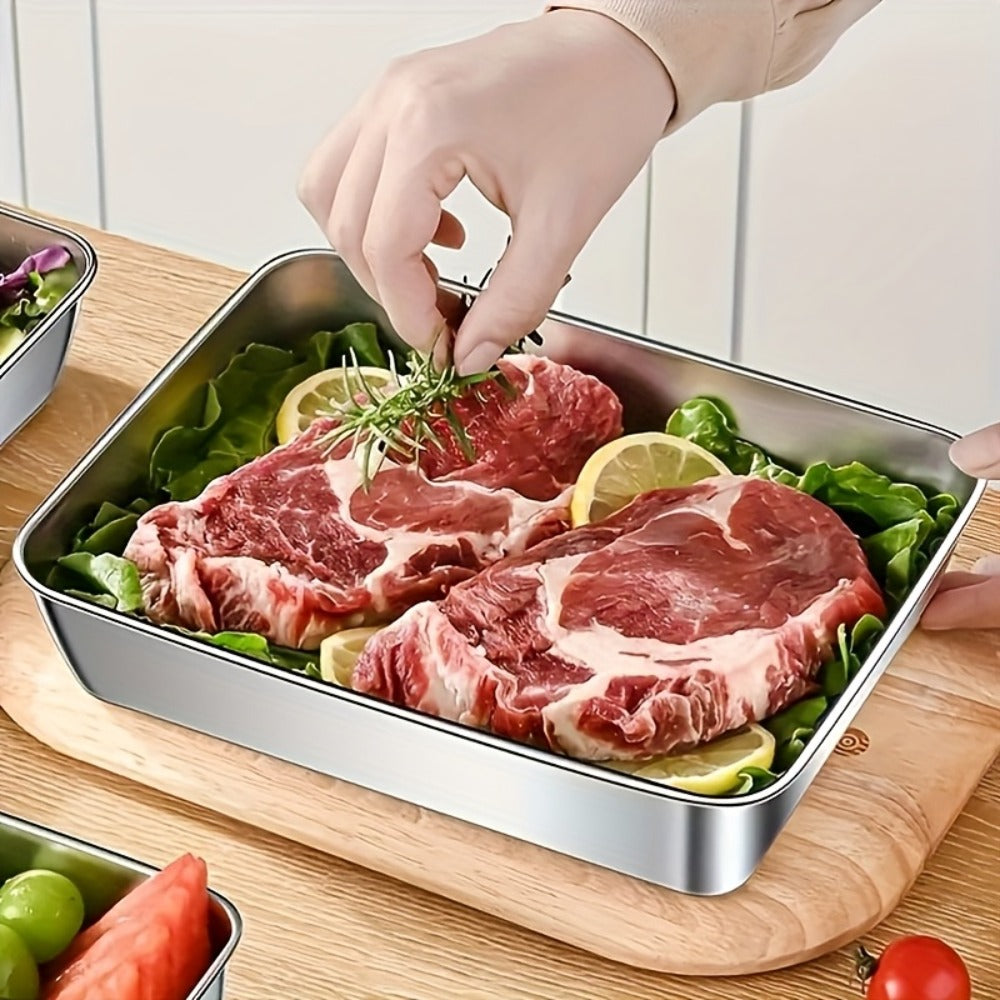Food Storage Containers Five-Piece Square Stainless Steel Set with Flip-Top Lids and Stackable Design
