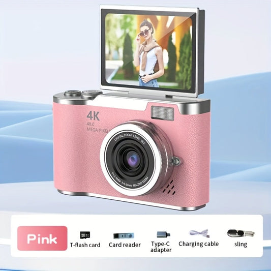 4K HD Digital Camera 2.4-Inch Flip Screen for Beginners Vlogging Photography Video Recording Compact Point and Shoot Camera Perfect Christmas Thanksgiving Gift for Kids Teens Adults