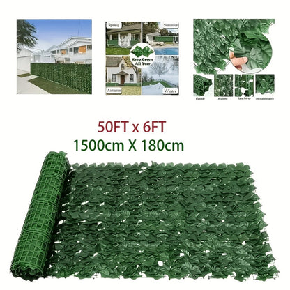 Artificial Ivy Privacy Fence Screen in 13 Size Options with Cuttable Green Leaf Panels for Patio or Balcony