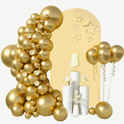 Balloon Garland Arch Kit 130PCS Metallic Gold – 18" 12" 10" 5" Latex Balloons with Ribbon & Glue Dots for Birthday Baby Shower Wedding Graduation Party Decorations DIY Balloon Arch Set