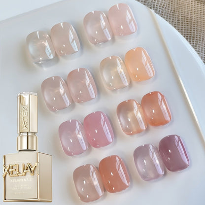 Gel Nail Polish Set with XEIJAYI Label, 8 Summer Ice Jelly Colors in Sheer Photo Frame Bottles