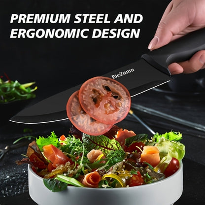 Black Kitchen Knife Set with Three-Piece or 14-Piece Options, Storage Block and Scissors on Larger Package